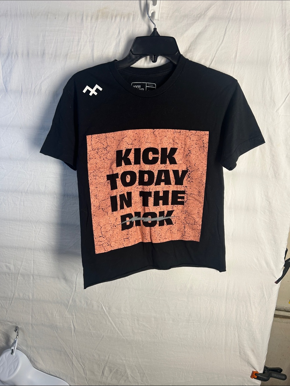 Black Short-Sleeve Graphic Tee with Coral Square Print